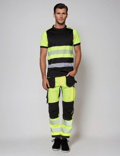 Reflexní pracovní kalhoty Bosafety Tension Plus